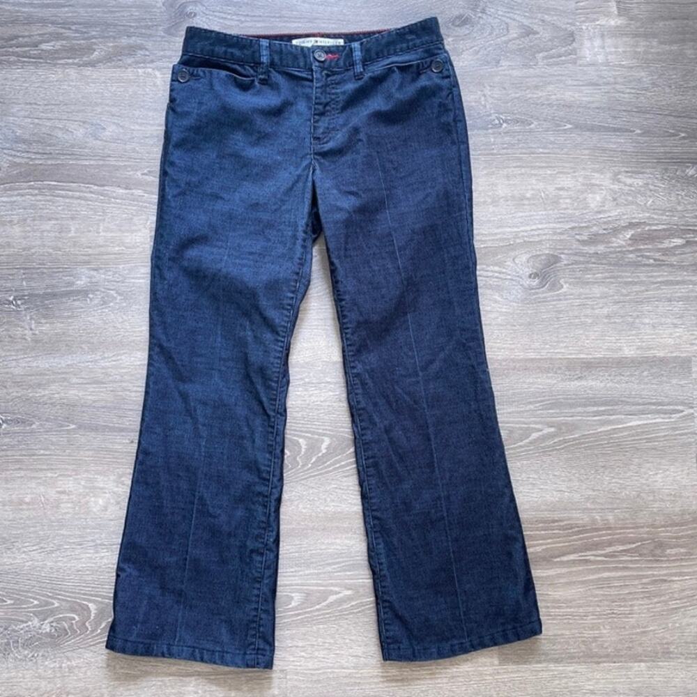 Vtg Y2K TOMMY HILFIGER Low Rise Blue Corduroy Flared Pants Sz 2 Womens
